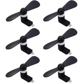 6-Pack Cell Phone Fan for iPhone - Personal Mini USB Fan Plug in Mobile Phones, Small Portable Pocket Cellphone Fan for iPhone 14 13 12 11 10 9 Plus Pro Max iPad (Black)