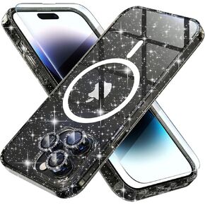 Choiche for iPhone 16 Pro Case Magnetic, Women Clear Glitter Bling Sparkly Case, [3xDiamond Camera Lens Protectors] [2xTempered Glass Screen Protectors] [Compatible MagSafe] 6.3" (Glitter Clear)