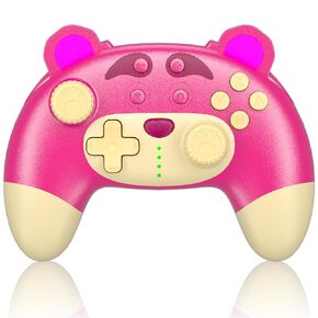 Switch Pro Controller, Wireless Switch Controller for Switch OLED/Switch Lite/PC, 6-Axis Motion, Cute Pink Strawberry Bear Switch Pro Controller with Vibration, Switch Controller with Turbo