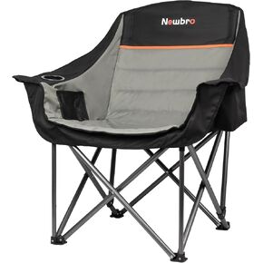 2 Pack Big Heavy Duty Camping Chairs with Cooler Bags, XL Fully Padded Folding Portable Camping Chairs for Adults, Oversized Outdoor Patio Lawn Chair with Arm Cup Holder Supports 450lbs