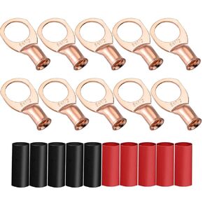 HerMia 10PCS 8 AWG - 1/2" Copper Wire Lugs, Heavy Duty Battery Cable Ends, UL Listed Battery Lugs, Tubular Ring Terminals, Battery Terminal Connectors with 3:1 Heat Shrink Tubing
