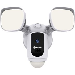 Swann Floodlight Security Camera w/Dimmable Motion Lighting, 2 Way Talk, WiFi Surveillance 1080p HD, Indoor/Outdoor Color Night Vision, True Detect Heat Sensing, Alexa/Google, White (Renewed)