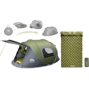 Night Cat Upgraded Pop up Tent with Inflatable Double Sleeping Pad for 2-4 Persons Automatic Instant Tent Combo Set