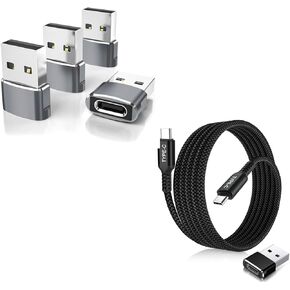 Elebase 4 Pack USB to USB C Adapter and USB Type C to C 100W Cable 10FT with USB Adapter for Apple Watch Ultra iWatch Series 8 7,iPhone 12 13 14 15 Pro Plus Max,Airpods,iPad 9 10 Air 5 Mini 6