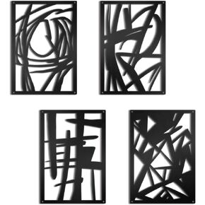 OYEFLY 4 Pack Abstract Metal Wall Art,Minimalist Art Decoration for Living Room Bedroom Bathroom Study (Black, 16 x 11inch)