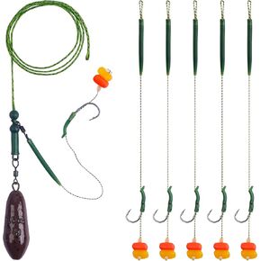 OROOTL Carp Fishing Rigs Kit, Carp Hair Rigs with Coated Sinker Weight Quick Change Rolling Swivel Hooks Corn Bait Sleeves Boilie Leader Fishing Equipment Accessories Set