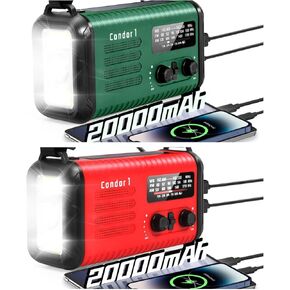 Emergency Crank Radio, 20000mAh / 74000mWh Weather Radio, Solar Hand Crank Radio with NOAA/AM/FM, Battery Powered Radio with Cell Phone Charger, Reading Lamp, Flashlight & SOS for Emergencies/Home