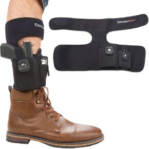 ComfortTac Ankle Holster with Calf Strap and Spare Magazine Pouch for Concealed Carry - One Size Fits Most - Compatible w/Glock 19, 26, 36, 42, 43, S&W Shield, Bodyguard 380, Ruger LCP, LC9, and More