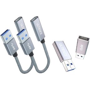 [10Gbps] USB C Female to USB Male Adapter (4-Pack)，3.2 USB A to C Adapter, Dual-Sided SuperSpeed Data Sync & 60W Fast Charging for iPhone 15 Plus Pro Max, Laptop, Charger