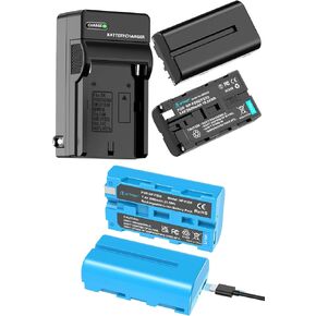 Artman NP-F550 Battery 2-Pack Wall Charger and NP F550 2 Pack USB-C Batteries for NP-F970 F750 F570 F550 Replacement Battery Compatible with Sony Handycams Monitor, LED Video Light, Camcorder (Blue)