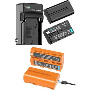 Artman NP-F550 Battery 2-Pack Wall Charger and NP F550 2 Pack USB-C Batteries for NP-F970 F750 F570 F550 Replacement Battery Compatible with Sony Handycams Monitor, LED Video Light, Camcorder (Orange)