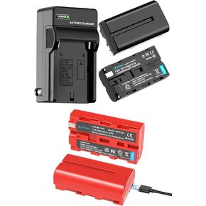 Artman NP-F550 Battery 2-Pack Wall Charger and NP F550 2 Pack USB-C Batteries for NP-F970 F750 F570 F550 Replacement Battery Compatible with Sony Handycams Monitor, LED Video Light, Camcorder (Red)