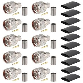 N Male Crimp Connector 50 ohm N Male Plug Crimp Coax Connector Adapter for LMR400 RG8 RG8U RG213 Cable (Pack of 10)