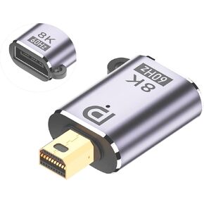 Mini DP to DP Adapter Mini DisplayPort 1.4 Adapter 8K@60Hz Mini DP Male to DP Female Extend Connector with Hole and LED Indicator for Projector Laptop HDTV Monitor