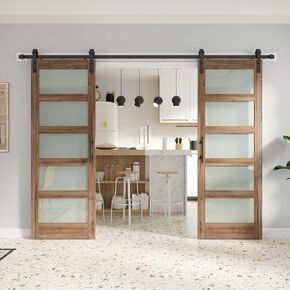 Fredbeck Double 30X80 Glass Barn Door (60 barn Door with 11ft Hardware kit inlcuded