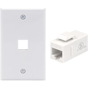 VCE 10-Pack 1 Port Keystone Wall Plate Bundle with 5-Pack UL Listed CAT6 RJ45 Keystone Jack Inline Coupler (White)