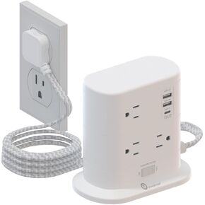 Tower Power Strip with Surge Protection, Flat Plug Power Strip with 7 AC Outlets 3 USB Ports, Tower 1625W/13A 1600J, 6.5Ft Extension Cord with Multiple Outlets, Office Supplies, Dorm