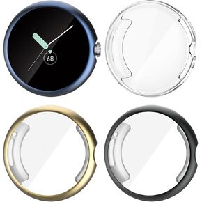 4 حزمة Fvlerz Case متوافقة مع Google Pixel Watch/Pixel Watch 2/Pixel Watch 3 (41mm) واقي شاشة ، إكسسوارات حالة غلاف الواقية الكاملة للوقاية من Google Pixel Smartwatch