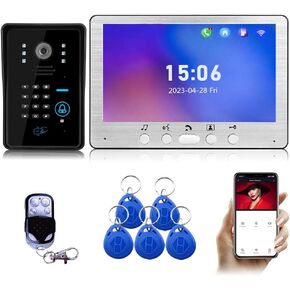 7 inch Home Intercom System Video Door Phone Record Video Doorbell Waterproof 1080p Camera with RFID Password Unlock IR Night Vision, 703MJIDS11
