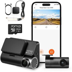 【A810 Dash Cam + 256GB Micro SD Card + UP05 Hardwire Kit】 70mai 4K Dash Cam with Starvis 2 IMX678, Dual HDR Front and Rear Camera, Built in GPS&WiFi, Night Vision, Smart Parking Mode