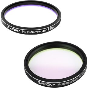 SVBONY SV240 Telescope Filter 2'' Multi-Narrowband Galaxy Nebula Filter, Ha OIII H-Beta Universal Filter Bundle with SV260 Multi-bandpass Star Field Filter, Light Pollution Filter for Astrophotography