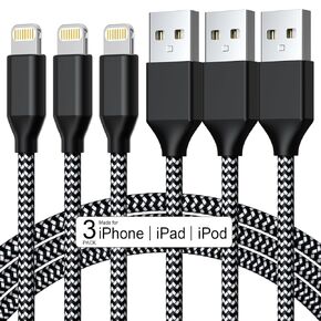 3Pack Car iPhone Charger Cable 10FT MFi Certified Lightning Cable Nylon Braided Fast Charging Cord Compatible for iPhone 14 13 12 11 Pro Max XR XS X 8 7 6 Plus SE iPad for Car Charging Cable
