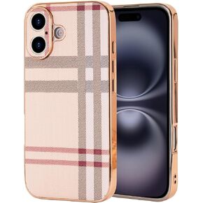 Phone Case for iPhone 16, Fashion Leather Phone Case, Soft TPU Drop Protection Shockproof Protective Phone Holder Women (for iPhone 16)