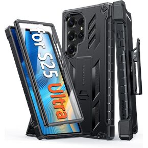 FNTCASE for Samsung Galaxy S24-FE Case: Military Grade Rugged Cell Phone Cover with Kickstand & Holster | Shockproof TPU Protection Bumper Matte Textured Design for Galaxy S24 FE Cases 6.7inch - Black