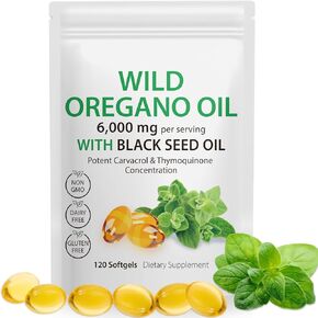 Oil of Oregano with Black Seed Oil,6000mg Oregano Oil Capsules Organic,Oil of Oregano Supplement Capsules,Oil of Oregano Capsules,Natural Antioxidants,120 Softgels