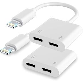 Dual Lightning iPhone Splitter & Charge Dongle Adapter,[Apple MFi Certified]4 in 1 Audio+Charge+Call+Volume Control Headphones Audio Adapter Compatible with iPhone14/13/12/11/XS/XR/8/7 iPad/iPod/2Pack