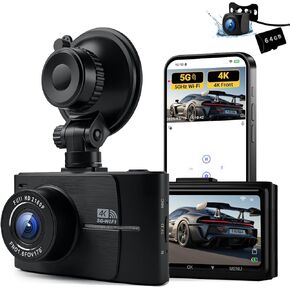 4K Dash Cam Front and Rear, 4K+1080P Dual Channel Dash Camera for Cars, 5G WiFi Dashcam, Car Dash Cam with 3" IPS Screen, 170° Wide Angle, Night Vision, Parking Mode, G-Sensor, 64GB Card