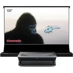 AWOL VISION LTV-3500 Pro with 100" Motorized Floor Rising Screen Bundle,4K 3D HDR10+ Dolby Vision & Atmos Ultra Short Throw Triple Laser Projector with 100" Motorized Floor Rising Screen