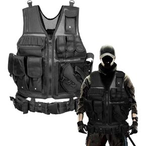 Tactical Vest - Military Tactical Airsoft Paintball Gear for Men - Black Army Spy Gear Tactcial Vest for Airsoft, Paintball, Hunting, and Tatical Vests Cosplay - chaleco militar
