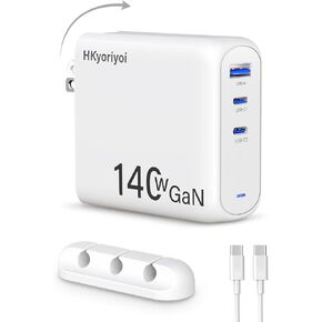 140W USB C Charger, PD3.1 GaN 3-Port Fast Laptop Charger Block 140W Fast Charging Power Adapter for MacBook Pro 16'', Dell XPS, iPad Pro, Galaxy, iPhone 16/15 Pro, Chromebook, Power Bank