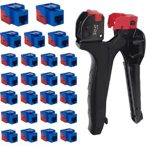 ICC CAT6 EZ Keystone Jack 25-Pack with JackEasy Termination Tool Bundle - RJ45 Ethernet Cable Connectors, PoE++ Rated, UL Listed - Cat6a, Cat6, Cat5e, and Voice Keystone Jacks