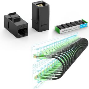 CAT6 RJ45 Keystone Coupler (24 Pack) Black and Cat6a Patch Cables Slim 1ft (24 Pack) Black