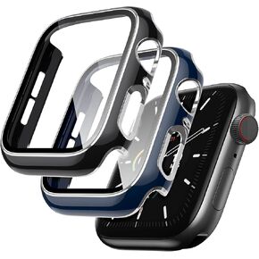 Lovrug 2 Pack Cases Compatible with Apple Watch Case 45mm Series 7/8/9 Built in Tempered Glass Screen Protector Ultra-Thin Bumper Full Coverage iWatch Protective Cover for Women Men (Pink/White)