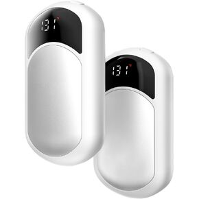 Hand Warmers Rechargeable 2 Pack, Electric Hand Warmer with Gift Box, LED Battery and Temperature Display, Quick Heating Portable Pocket Heater, for Men Women, Camping, Hunting White