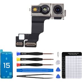 for iPhone 15 Front Facing Camera Replacement Selfie Camera 15 OEM 12MP Front Camera Flex Cable Module Proximity Sensor Repair with Fix Tools Kit A3090 A2846 A3089 A3092