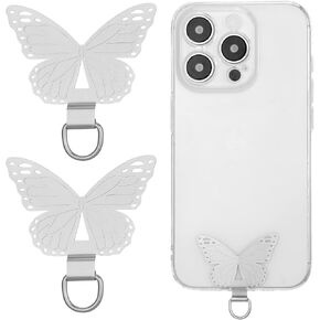 2 Pcs Phone Tether Tab for Smart Phone, Butterfly Metal Phone Lanyard Strap Patch Stainless Steel Patch Anti Theft Replacement for Full Phone Case
