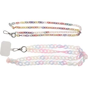 Leadigol 2PCS Smart Phone Neck Lanyard Chain Necklace, Neck Phone Strap with Wrist Straps Key Chain Holder for Keys ID Card, 120CM Colorful Crossbody Cellphone Strap Chain