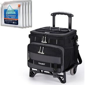 TOURIT 48-Can Insulated Rolling Cooler & 4 Pcs Reusable Ice Packs Bargain Perfect Combination