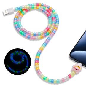 for iPhone Charger 66W 3A Fast Charging Funny Cute Glow Beaded USB A to Light-ing Cable 3.3FT/1.0M Long Phone Charger Cord Lead for iPhone 14/13/12/11/11Pro/11Max/X/XS/XR/XS Max/8/7,ipad-Color