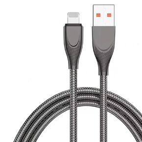 Metal Braided Cord, USB Charging Cable,Lightiing Stainless Steel Pets Chewing Proof Cord, Strong Durable Wire, Tangle Free, Data Sync High Speed 6.6ft, Silver Charger Cable 2M (Silver)
