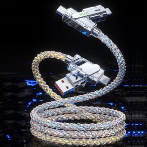 IHAO 4IN1 موصلات متعددة الشاحن كابل USB A/Type C إلى USB Type C PD سلك الشحن السريع المرئي RGB LED يتدفق مع جميع أنواع الأجهزة الكهربائية -4in1 RGB