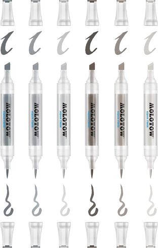 MOLOTOW Aqua Twin Marker Grey Set 1, Brush and Chisel Nib, Assorted Colors, 6 Marker Set, 1 Set Each (729.303) in Kuwait