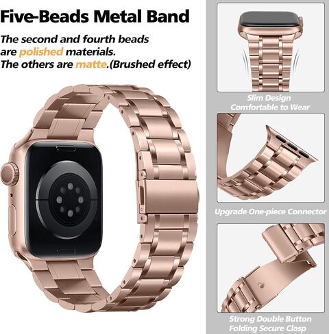 HITZEE Metal Bands Compatible with Apple Watch Band 42mm 41mm 40mm 38mm, Stainless Steel Replacement Men/Women Band Strap Compatible for iWatch Series 10 9 8 7 SE 6 5 4 3 2 1, Rose Gold in Kuwait