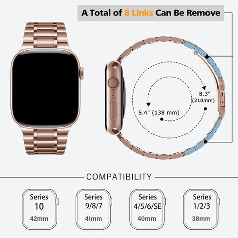HITZEE Metal Bands Compatible with Apple Watch Band 42mm 41mm 40mm 38mm, Stainless Steel Replacement Men/Women Band Strap Compatible for iWatch Series 10 9 8 7 SE 6 5 4 3 2 1, Rose Gold in Kuwait