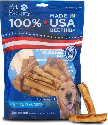 Pet Factory 100% Made in USA Beefhide 5" Chip Rolls Dog Chew Treats - Chicken Flavor, 5 Count/1 Pack in Kuwait