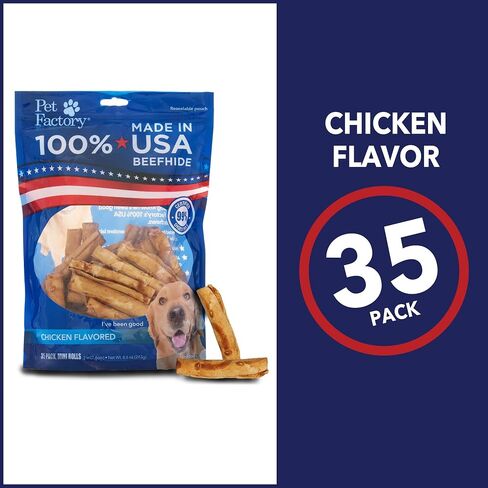 Pet Factory 100% Made in USA Beefhide 5" Chip Rolls Dog Chew Treats - Chicken Flavor, 5 Count/1 Pack in Kuwait